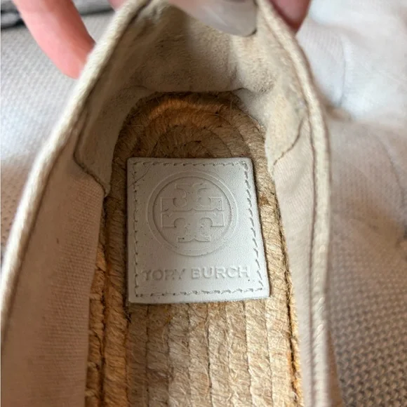 Tory Burch Neutral Beige Canvas Espadrille Flats with Logo - Picture 3 of 8